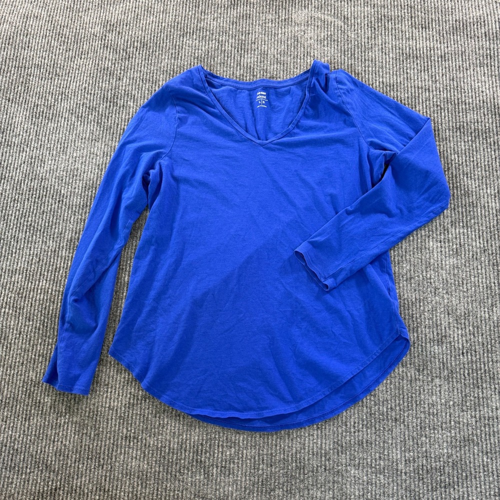 Old Navy Womens Relaxed V Neck Long Sleeve Tee Size L Blue Cotton Blend
